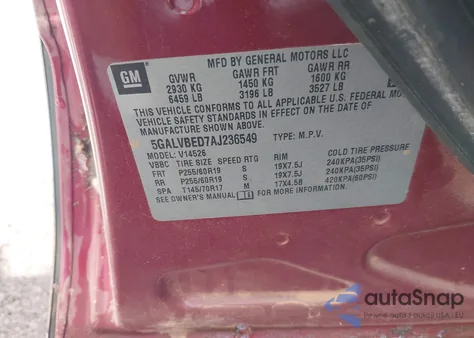 2010 Buick Enclave Cxl из США, поврежденный, VIN 5GALVBED7AJ236549